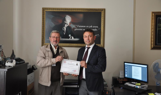 Mehmet Emin İncekulak'a teşekkür belgesi.