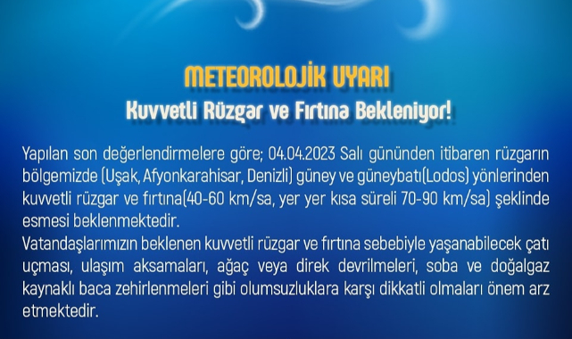 Uşak Valiliği Meteoroloji Uyarısı Yaptı