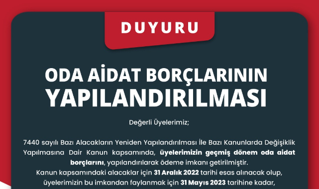 UTSO Oda Aidat Borçlarının Yapılandırılması İle İlgili Duyuru Yayınladı