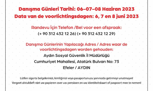 TÜRKİYE HOLLANDA SGK UZMANLARI DANIŞMA GÜNLERİ BAŞLIYOR