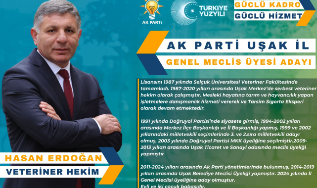 AK PARTİNİN TECRÜBELİ BAŞARILI İSMİ İL GENEL MECLİSİ ÜYESİ ADAYI, İŞ ADAMI, SİYASETCİ, VETERİNER HASAN ERDOĞAN DURMADAN KÖY ,İLÇE VE UŞAK MERKEZDE ÇALIŞIYOR.