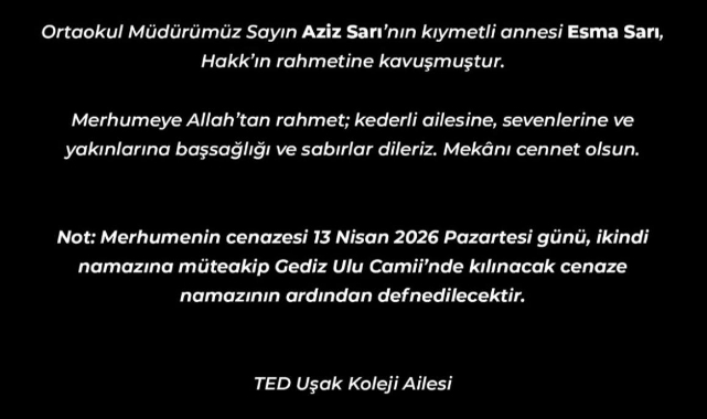 Uşak’ta eğitim camiasını yasa boğan bir vefat haberi paylaşıldı.