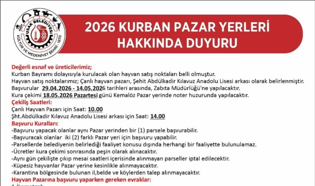 Uşak'ta kurban satış yerleri belli oldu