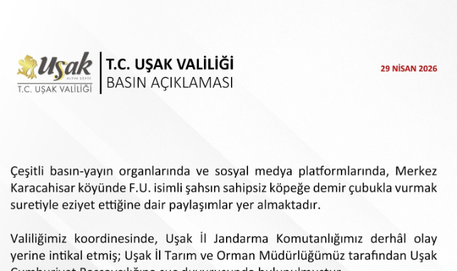 UŞAK VALİLİĞİ AÇIKLADI.. HAYVANA EZİYET EDEN CANİ İLE İLĞİLİ CEZAİ İŞLEMLER UYGULANIYOR..