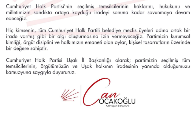 CHP Uşak İl Başkanlığı’ndan “İstifa” Açıklamasına Tepki