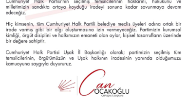 CHP Uşak İl Başkanlığı’ndan “İstifa” Açıklamasına Tepki