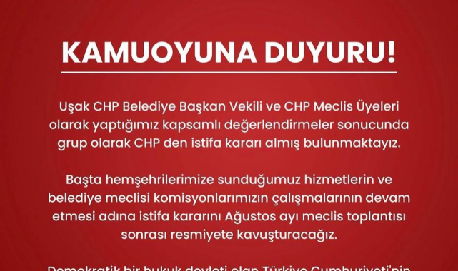 Uşak CHP’de Grup Halinde İstifa Kararı..