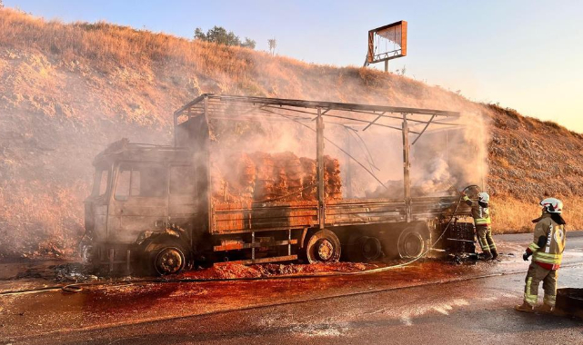 Seyir halindeki tır alevlere teslim oldu