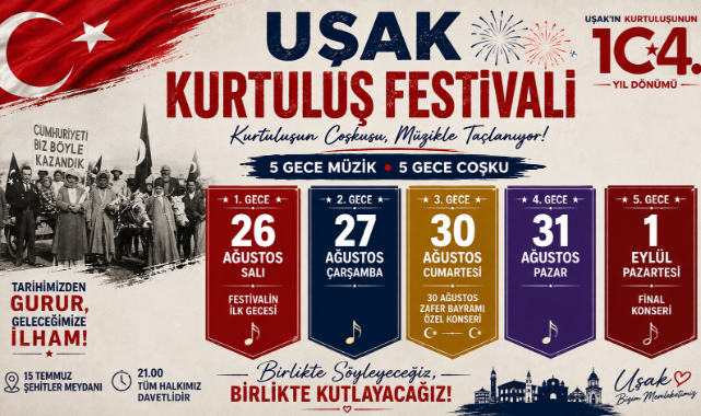 UŞAK KURTULUŞ FESTİVALİ, 5 GECE BOYUNCA MÜZİK VE COŞKUYLA KUTLANACAK