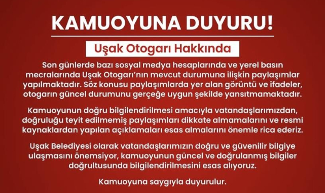 Uşak Belediyesinden otogar açıklaması: Paylaşımlar güncel durumu yansıtmıyor