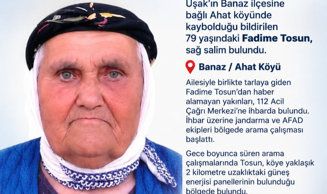 Uşak’ta kaybolan 79 yaşındaki kadın bulundu