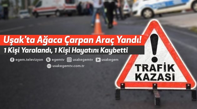 Uşak'ta Ağaca Çarpan Araç Yandı! 1 Kişi Yaralandı, 1 Kişi Hayatını Kaybetti